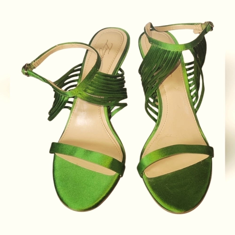 Imagine Vince Camuto Raim Satin Ankle Strap Green Women's Sandals Sz 7 1/2M/38
